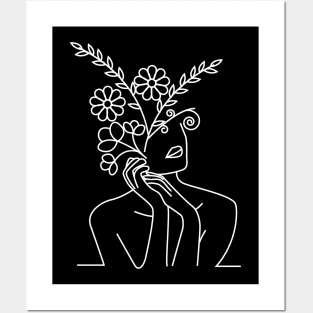one line woman with a flower head Posters and Art